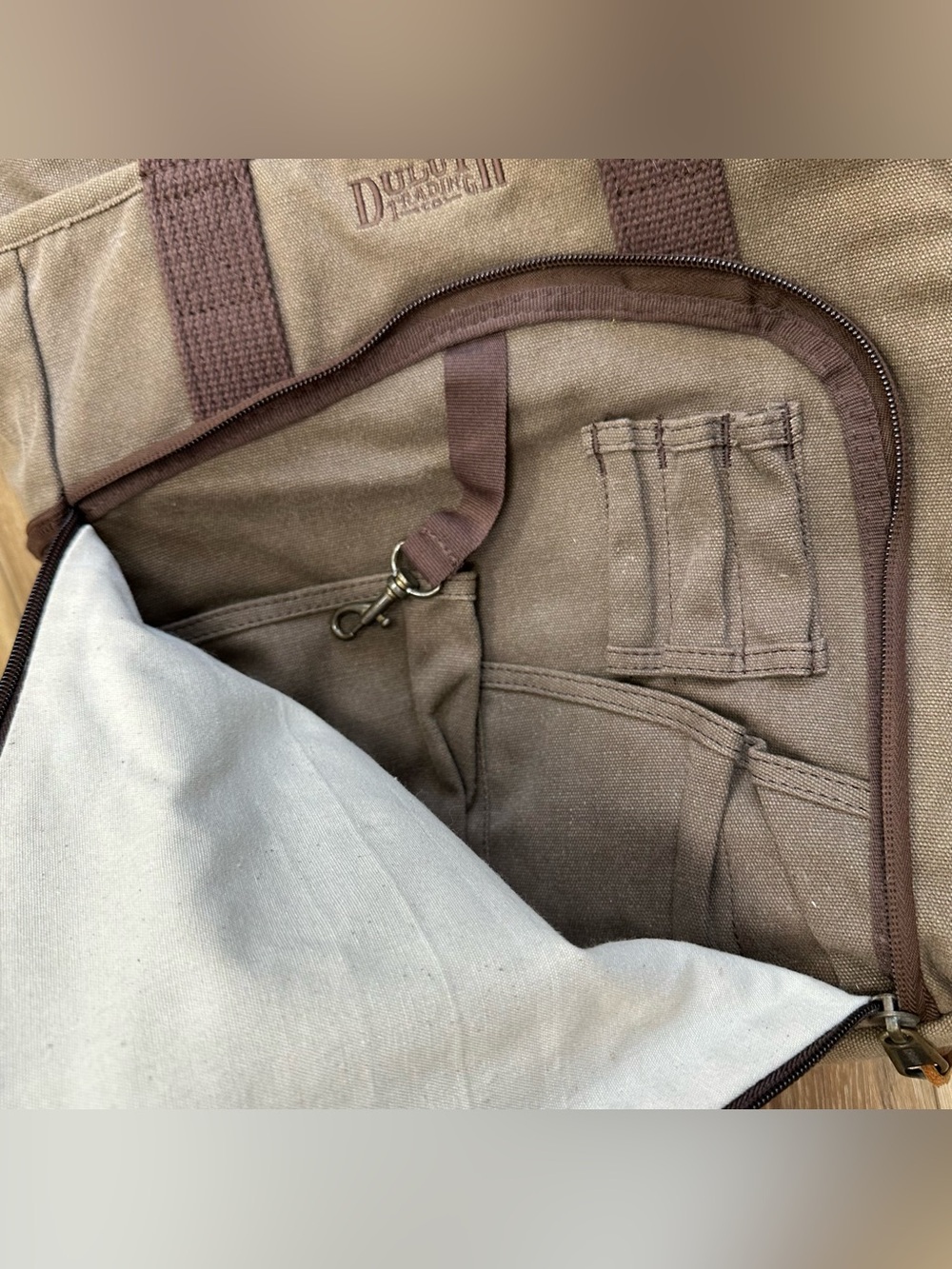Duluth Trading Co. Canvas Tote Bag Zip Multipocket Brown - Picture 7 of 15